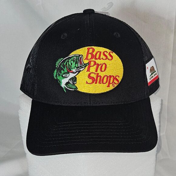 Bass Pro Shops “Gone Fishing” California Republic Trucker Hat Black Mesh Snapbac - Picture 1 of 7